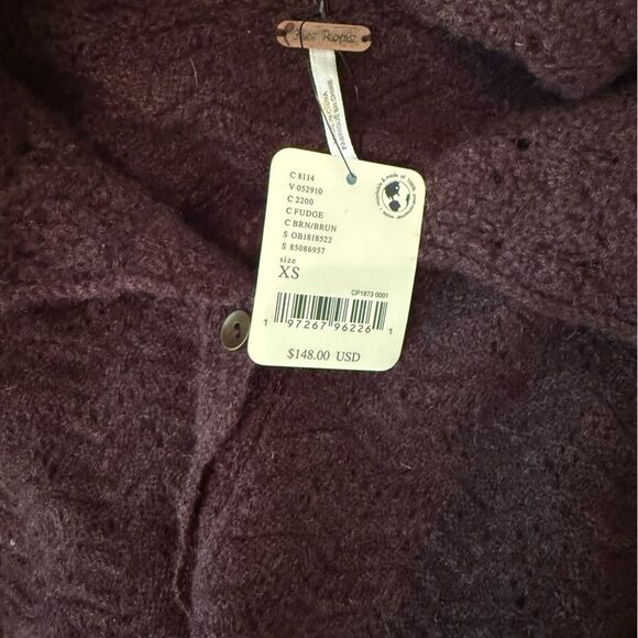 NWT FREE PEOPLE Edie 100% Cashmere Cardigan In Fudge-jj17 - Picture 6 of 6